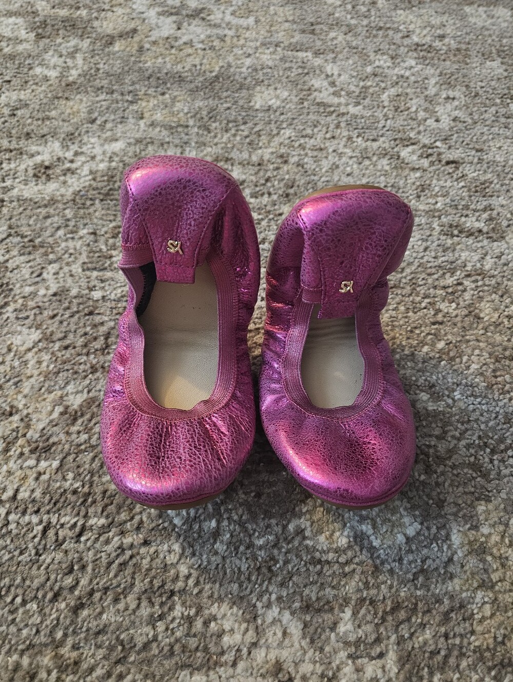Yosi Samra Metallic Pink Foldable Ballet Flats